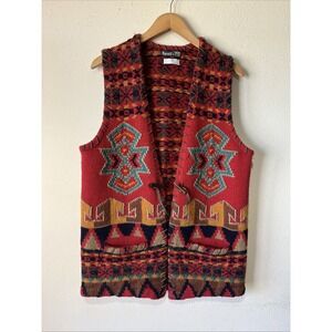 Harolds Vest Women L Wool Aztec Artsy Hippie Boho Southwestern Handmade Festival